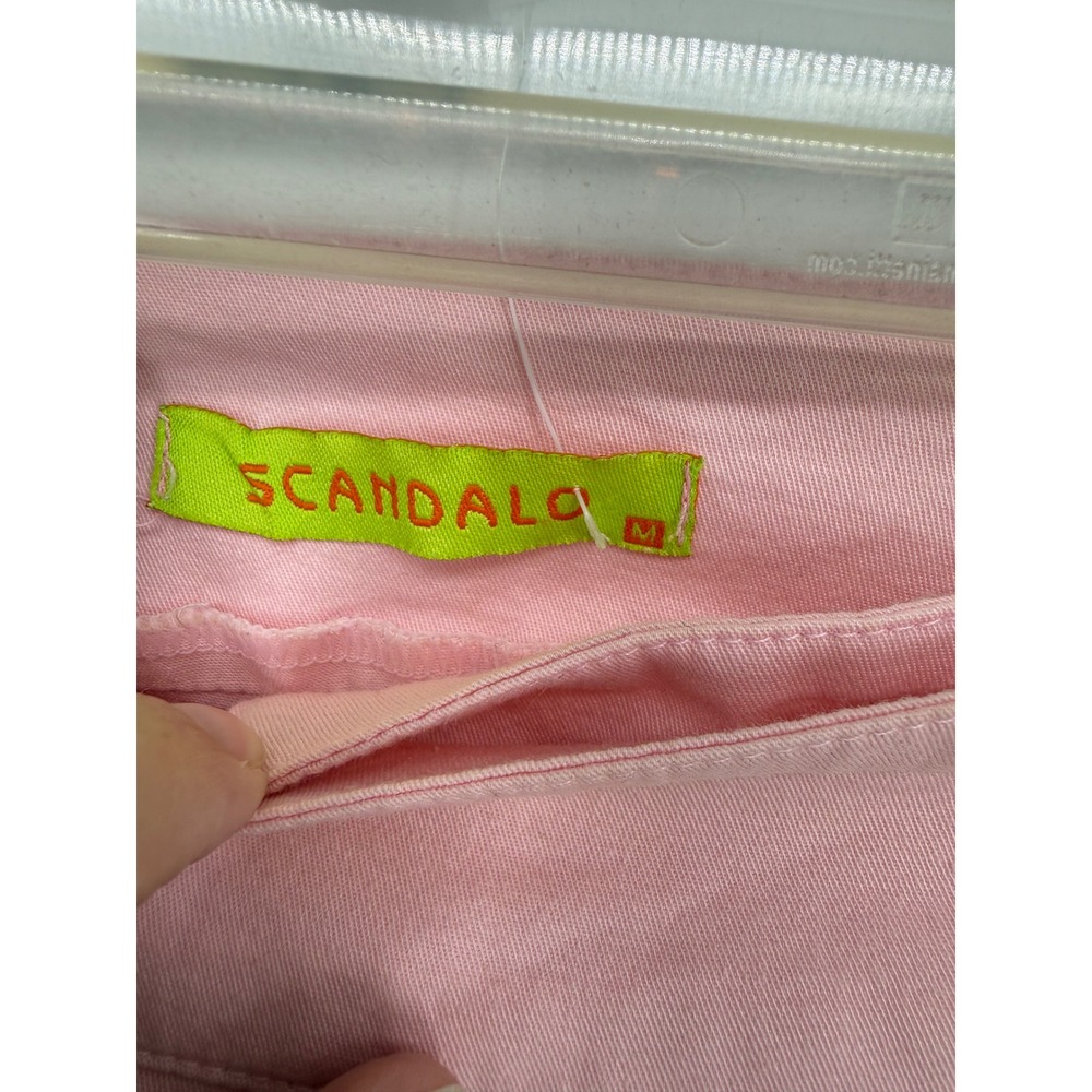 Scandalo Wide Leg Pants Women Medium Pink Y2K Ankle Zip Drawstring Hem Trousers - Picture 2 of 8